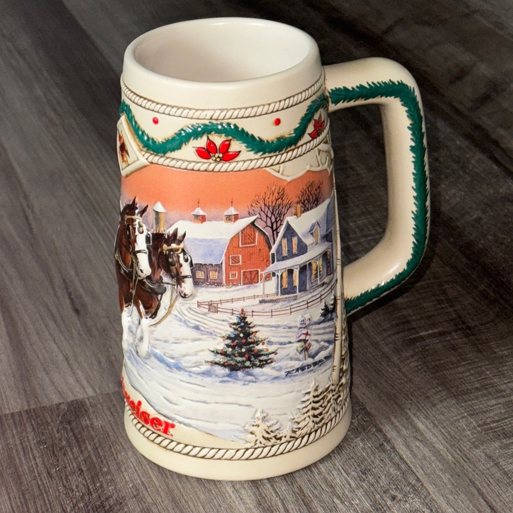 1996 Budweiser "American Homestead" Holiday Stein Christmas Clydesdale horses